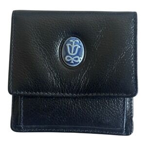 Vintage Lladro Society Black Leather‎ Coin Purse with Porcelain Logo & Pouch